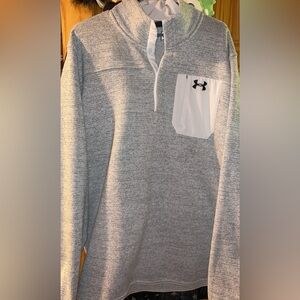 Mens Under Armour White and Gray Fleece Sweater
